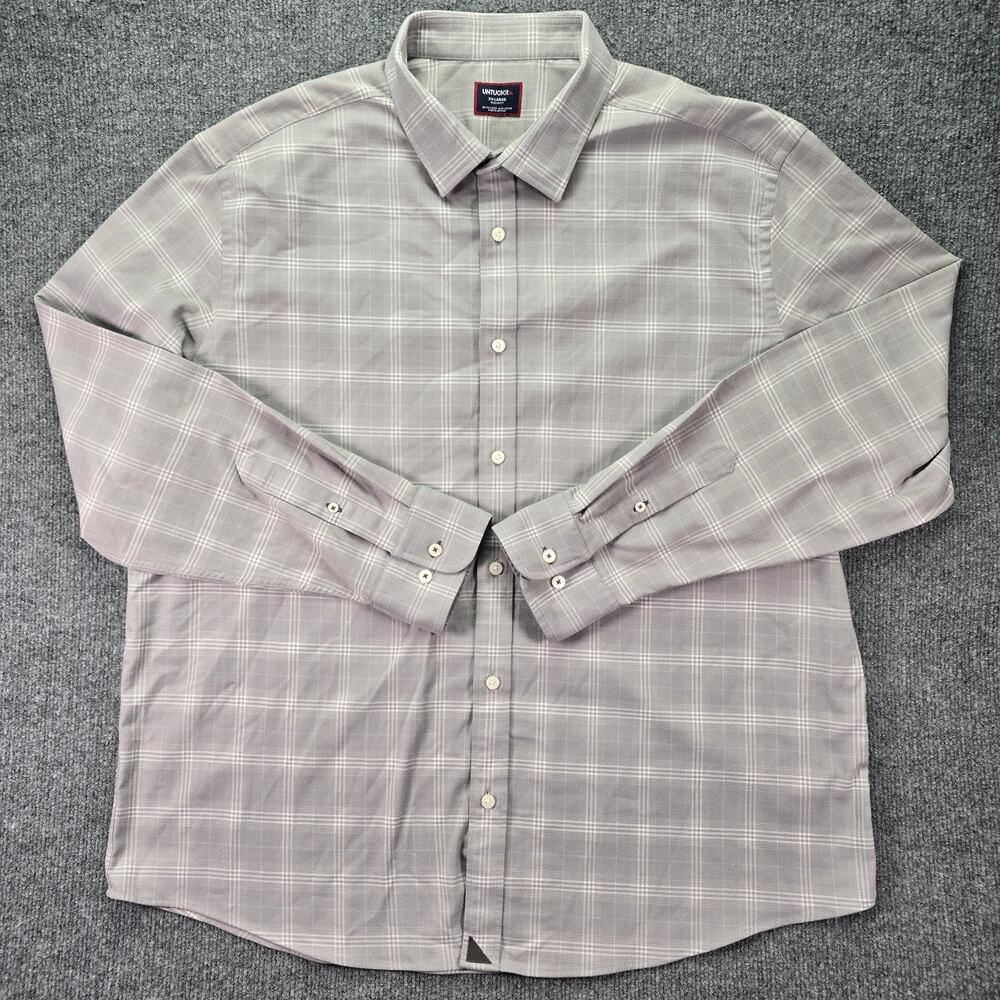 Untuckit Shirt Mens XXL Regular Fit Gray Performance Flannel Long Sleeve Stretch